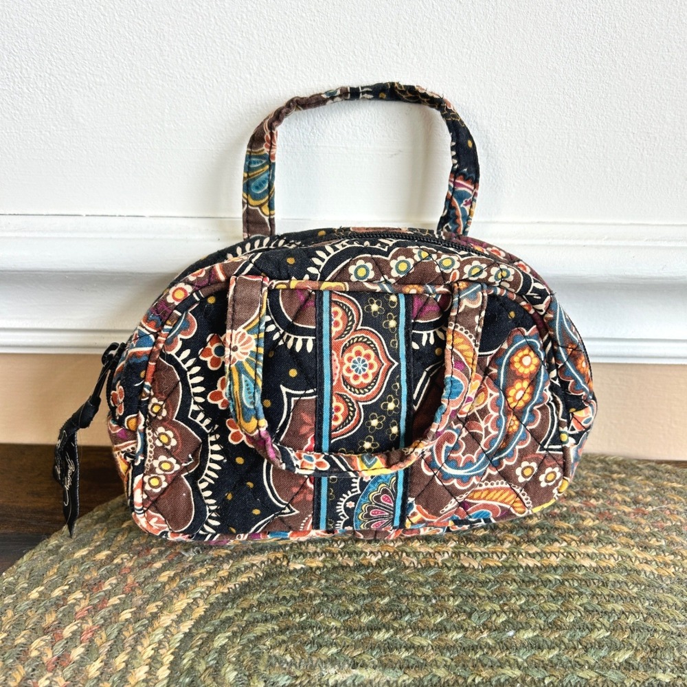 Vera Bradley Kensington Paisley Mini Quilted Cosmetic Bag Travel Pouch Boho